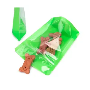 Custom Printed Green Color Snack Nuts Food Packaging Pouch Plastic Hang Hole Bags With Clear Window Stand Up Zipper