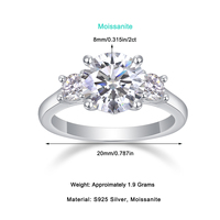 Bague en argent sterling S925 avec moissanite 2 carats, trois pierres rondes taille brillant, six griffes, bijoux pour femme