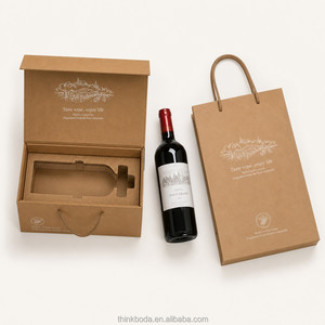 Boîte cadeau professionnelle personnalisée en kraft pour vin, avec poignée en corde, couvercle à charnière, intérieur artistique vignoble, emballage pour bouteille unique, Offre Maître - Product Image 2