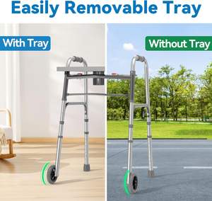 Déambulateur pliant <span class=keywords><strong>en</strong></span> alliage d'aluminium avec plateau pour personnes âgées et adultes handicapés - Équipement d'exercice léger à hauteur réglable - Product Image 4