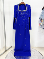 Robe de soirée élégante de luxe pour femme, style arabe du Moyen-Orient, ornée de strass et de perles, à manches mi-longues fendues, longueur ras du sol, collection 2026