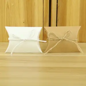 Kraft Paper Pillow Bag Candy Foldable Gift Box Chocolate Treat with Jute Rope ribbon for Weddings Parties Birthdays