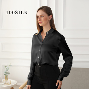 Camicia in <span class=keywords><strong>raso</strong></span> di seta pura stile di lusso camicetta di seta a maniche lunghe da <span class=keywords><strong>donna</strong></span> 100% camicia di seta di gelso - Product Image 2