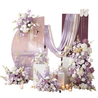 Centre de table en fleurs de soie couleur Morandi, arrangement floral artificiel personnalisé rose blush et bleu poussière pour mariage et fête