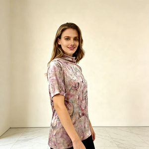 T-shirt décontracté et confortable à <span class=keywords><strong>col</strong></span> <span class=keywords><strong>roulé</strong></span>, motif floral, anti-plis, anti-boulochage, respirant, en spandex, manches classiques - Product Image 2