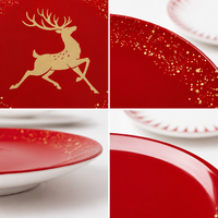 Assiettes de Noël en porcelaine rouge avec motif de rennes pour restaurant, idéales pour les fêtes de fin d'année, les mariages et la décoration de table, vente en gros