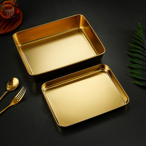 Gümüş altın yiyecek tepsisi dikdörtgen paslanmaz çelik gıda konteyneri restoran ticari Metal kaplar için - Product Image 1