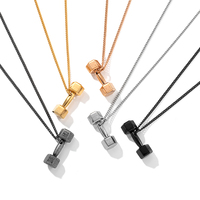Collier Pendentif Homme Style Classique en Acier Inoxydable Plaqué Or 18K, Breloque Haltère Fitness pour Couples - Vente Flash
