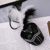 Jouet pour chat en peluche masque noir avec plumes, jouet interactif pour chaton, jouet à mâcher couineur pour animaux de compagnie, vente en gros, jouet pour chat en peluche d'Halloween