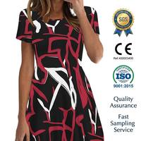 Robe d'été décontractée pour femme, noire, à manches courtes, avec imprimé graphique abstrait, motif rouge et blanc, longueur genou, style skater, OEM ODM