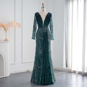 slim fit dress slacks Wedtrend Women Green Velvet Holiday Dress Long Sleeve Sheath Formal Dress with Ruffles, Green / US16W main image 0