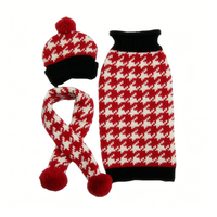 Ensemble de vêtements pour chien en tricot à motif pied-de-poule, 3 pièces, bonnet, écharpe, vêtements chauds d'hiver pour animaux de compagnie