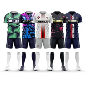 Set Pakaian Sepak Bola Kustom Tim Grosir Kaus Sepak Bola Bordir Tambalan Kit Sepak Bola Sepak Bola Sublimasi untuk Pria