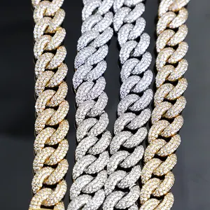 Miami West Coast style 925 Silver 15mm Hip Hop Cuban link Moissanite diamond iced out necklace chain