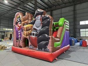 Château gonflable avec toboggan, thème de l'aventure dans la jungle, centre de jeux aquatiques pour enfants, bateau pirate gorille - Product Image 3