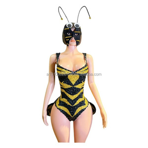 Fengwang Combinaison une pièce <span class=keywords><strong>sexy</strong></span> à décolleté plongeant, entièrement ornée de strass, à fente haute, pour costumes de spectacle en groupe pour soirées, bars et boîtes de nuit - Product Image 1