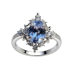 925 Sterling Silver Tanzanite <b>Ring</b> Oval Blue Violet Stone <b>Gothic</b> Star Frame Pave Fashion <b>Ring</b> - Product Image 1