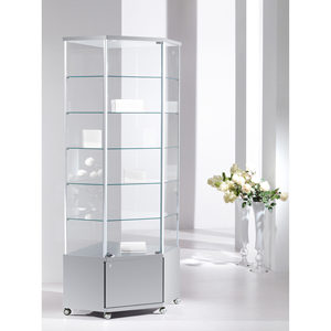Vitrine d'angle avec cadre en aluminium 73x73x220cm gris clair avec verre trempé et étagères réglables - Product Image 1