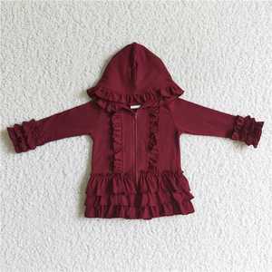 Sudadera con capucha y cremallera de color liso con <span class=keywords><strong>volantes</strong></span> para niñas al por mayor, chaqueta con capucha de varias capas con <span class=keywords><strong>volantes</strong></span> para niños, ropa de abrigo de boutique - Product Image 4