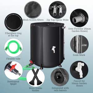 Baril de pluie pliable noir portable avec deux robinets, kit de trop-plein, système de collecte <span class=keywords><strong>d</strong></span>'<span class=keywords><strong>eau</strong></span> en polyester pour jardin, camping, randonnée - Product Image 5
