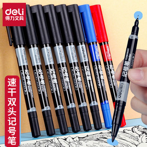 Deli Double-ended <b>Marker</b> Pen 6823 <b>Permanent</b> Ink Black Red Blue For Labeling And Writing - Product Image 1