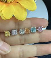 Boucles d'oreilles en argent 925 en gros, clous d'oreilles carrés à quatre griffes incrustés de jaune, rose, bleu, orange pour femmes, supportant l'ODM/OEM