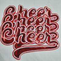 Fer en gros sur rouge et blanc Cheer Sequin Patch paillettes paillettes lettre appliques patchs pour Sport Cheerleading
