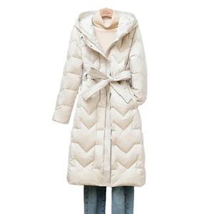 Chaqueta <span class=keywords><strong>de</strong></span> plumas delgadas para mujer, abrigo <span class=keywords><strong>de</strong></span> media longitud para otoño e invierno, ajustado, con capucha, a la moda, por encima <span class=keywords><strong>de</strong></span> la rodilla, 2022 - Product Image 1