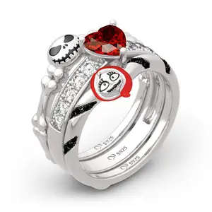 流行骷髅可爱圣诞戒指女万圣节水钻指环二合一骷髅戒指饰品