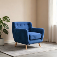 Fauteuil d'appoint capitonné personnalisable, style Mid-Century, avec pieds coniques en bois massif, directement de l'usine