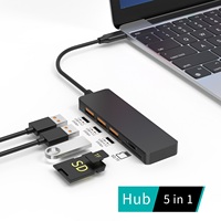 Hub USB-C Portabel 5 in 1 USB 3.2 10Gbps Splitter Pembaca Kartu SD TF Multi Port Adaptor Tipe C untuk Notebook Desktop
