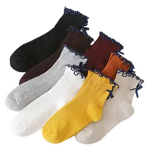 Bán Buôn Tùy Chỉnh Logo Phụ Nữ Bow Ties Và Socks Thiết Kế Mới Thời Trang Nấm Ren Trang Trí Socks