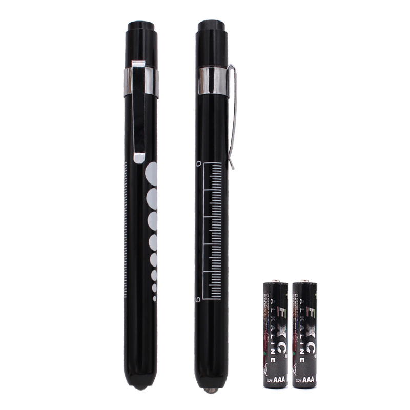 Black Nurse Penlight with Pupil Gauge Ruler Medical Led Pen Torch Doctor Light Pens 10 Aluminum Alloy Emergency 70 AAA DC 3V