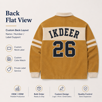 IKDEER Polo de rugby personnalisé pour homme à manches longues en velours côtelé, jaune gingembre moutarde, avec patch chevron, style preppy, fabrication usine