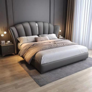 Ensemble de meubles de chambre à coucher contemporains de luxe pour usage commercial, lit en cuir véritable luxueux, lit moelleux, certifié ENF, hôtel - Product Image 4