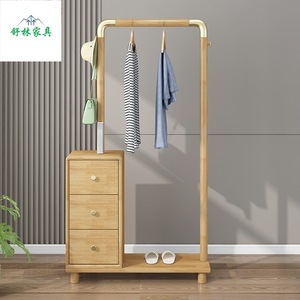 Modern Chinese Style Solid Wood Coat Rack Minimalist Design Freestanding <b>Drawer</b> Storage Home Use - Product Image 2