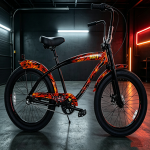 Vélo de plage américain vintage de 24 pouces, motif flamme groupe rock KISS, pneus de <span class=keywords><strong>3</strong></span>,0 pouces, moyeu interne à <span class=keywords><strong>3</strong></span> <span class=keywords><strong>vitesses</strong></span>, guidon surélevé USA - Product Image 2