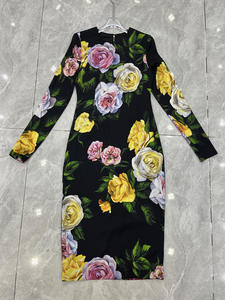 Nuovo abito in seta di alta qualità 2025 abiti primavera estate da donna con grandi stampe floreali a <span class=keywords><strong>manica</strong></span> <span class=keywords><strong>lunga</strong></span> tubino abito speciale evento XXL - Product Image 6