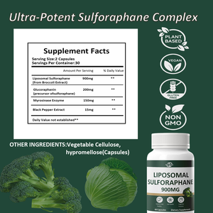 Cápsulas de Sulforafano Liposomal, Suplemento de Extracto de Brócoli, Apoyo para la Salud del Hígado y la Salud Celular, 60 Cápsulas, Etiquetas Privadas OEM - Product Image 2