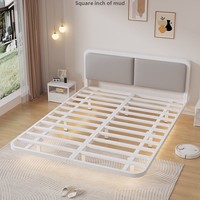 Cadre de lit double moderne en métal durable avec suspension et revêtement en cuir – Idéal pour chambre à coucher et appartement – Cadre flottant en fer de style européen