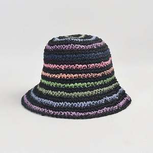 Chapeau Bob en Paille Tressée Rayé pour Femme, Nouvelle Couleur, Protection Solaire, Idéal Vacances en Bord de Mer, Chapeau de Soleil en Paille Crochetée - Product Image 2
