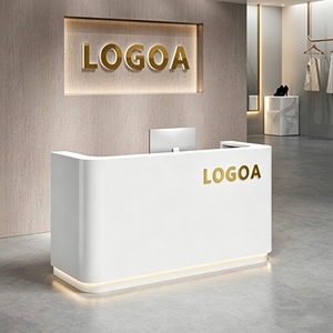 CR170 Headquarter White Gold Reception Desk Curved Front Office Lobby Counter Modern Salon Beauty Spa Front Desk with LED Light - Product Image 6