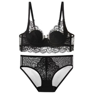 Conjunto de lencería de encaje negro para mujer, sujetador con aros y push-up, copa completa, tirantes ajustables, talla grande, conjunto de sujetador sexy para mujer - Product Image 2