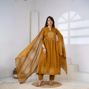 Stylish Mustard Anarkali <b>Kurta</b> Set for <b>Women</b> with Embroidered Dupatta Festive Traditional Indian Ethnic Wear - Product Image 1