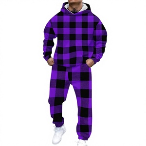 Conjunto de Sudadera con Capucha y Pantalones Deportivos de Forro Polar a Cuadros, Informal, Transpirable, de 2 Piezas, para Hombre, Venta al por Mayor de Fábrica, Fabricación OEM - Product Image 6