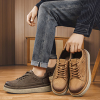 Baskets décontractées à lacets pour hommes, plateforme, taille 38-46, couleur kaki marron, tige souple, semelle épaisse antidérapante, chaussures de marche quotidiennes pour hommes