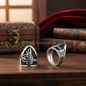 925K Sterling Silver Art Ottoman Tugra Archer Men <b>Ring</b> - Product Image 3