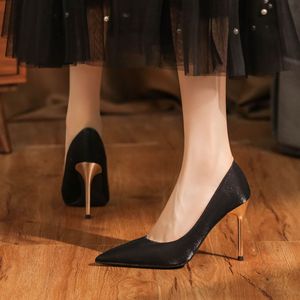 9888A Satin Stiletto Heel <b>Pumps</b> Pointed Toe High Heel Bridal Shoes <b>White</b> Wedding Party Dress Shoes <b>Women</b> - Product Image 4