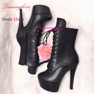 Talla 44 Plus Sexy Suede 6 pulgadas 15CM tacones altos plataforma botines para mujer punta cerrada club nocturno pasarela exótica con cordones otoño - Product Image 3