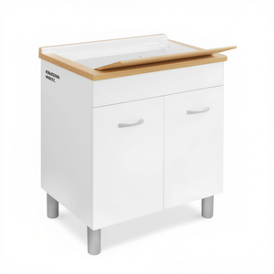 Meuble-lavabo de salle de bain avec armoire laquée et plateau en bois, largeur 80 cm, profondeur 50 cm - Product Image 3